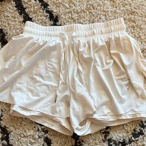 Women’s White Athletic Running Shorts with Drawstring Waist